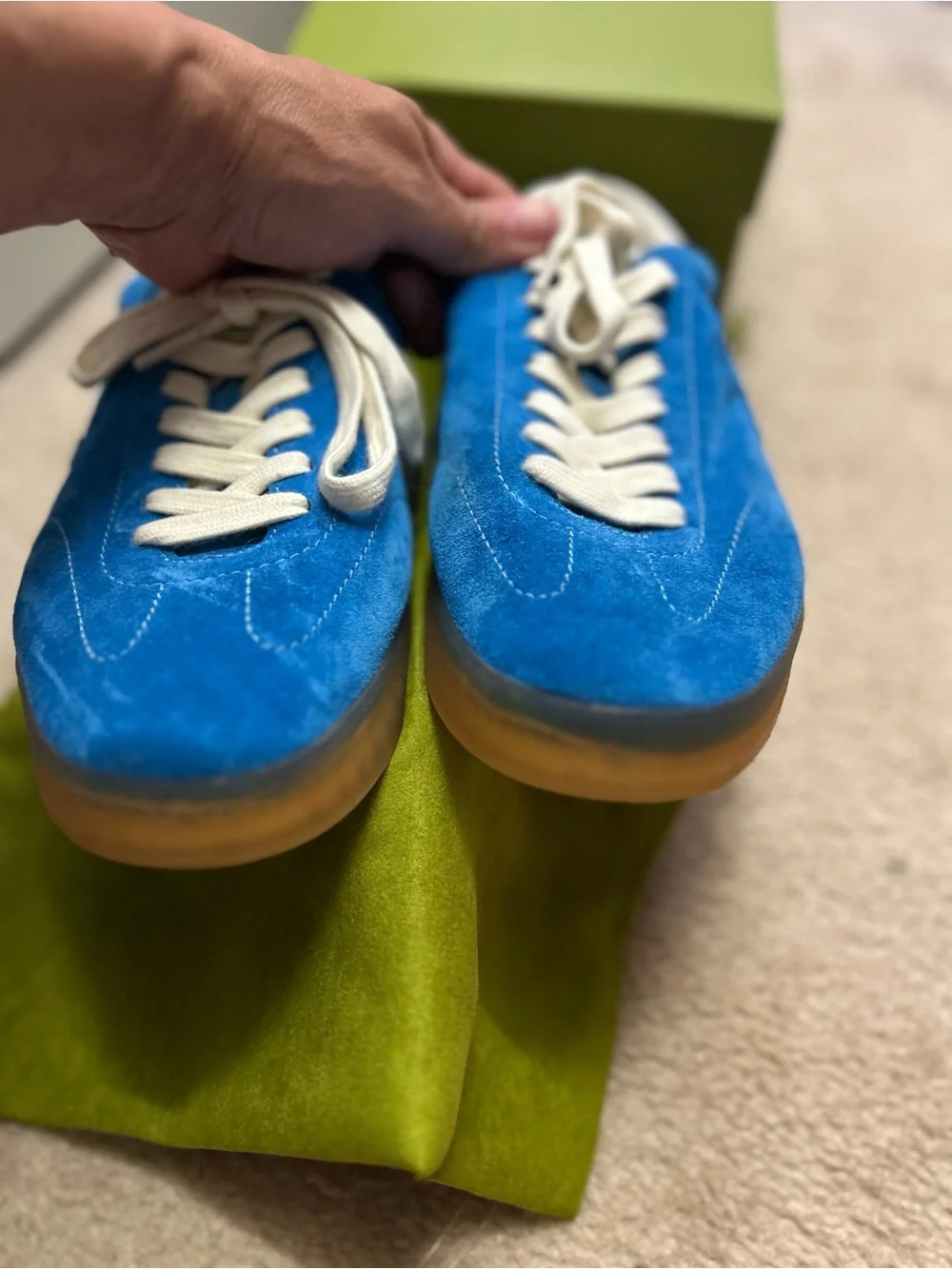 TORY BURCH phoenix suede sneakers in bright blue.